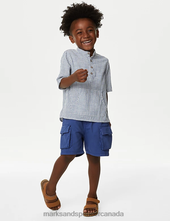 Marks and Spencer Canada - Kids Blue Mix Clothing Marks & Spencer Pure Cotton Striped Shirt 20VTD7975
