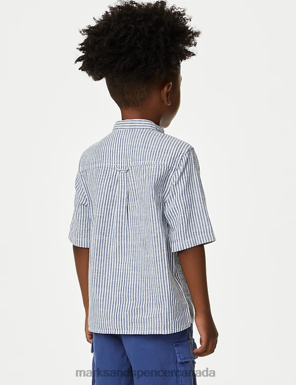 Marks and Spencer Canada - Kids Blue Mix Clothing Marks & Spencer Pure Cotton Striped Shirt 20VTD7975