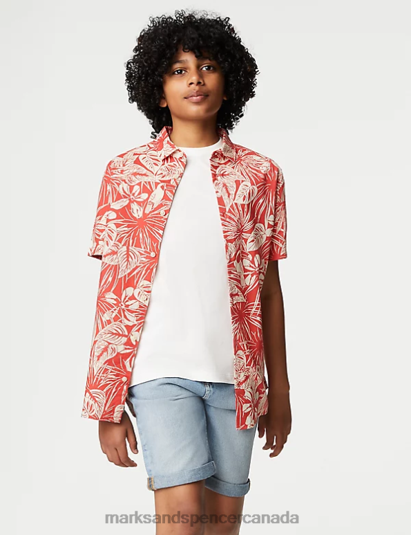 Kids Copper Rose Clothing Marks & Spencer Pure Cotton Parrot Print Shirt 20VTD8676 - Marks and Spencer outlet
