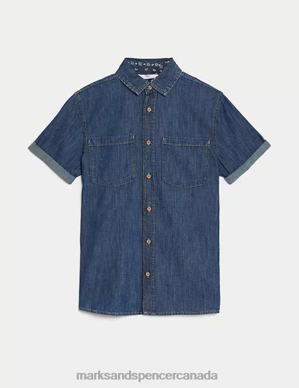 Kids Dark Denim Clothing Marks & Spencer Pure Cotton Denim Shirt 20VTD8673 - Marks and Spencer Canada locations