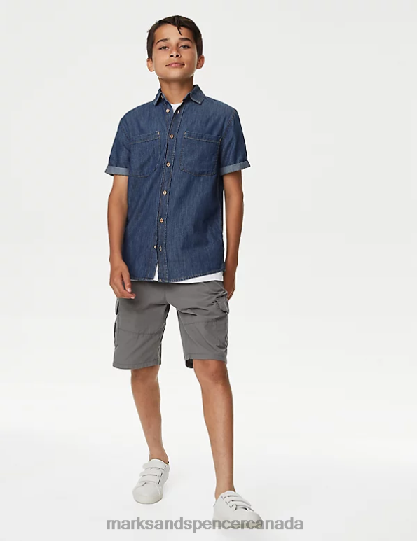 Kids Dark Denim Clothing Marks & Spencer Pure Cotton Denim Shirt 20VTD8673 - Marks and Spencer Canada locations