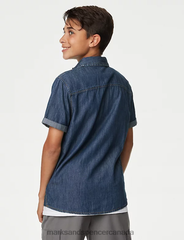 Kids Dark Denim Clothing Marks & Spencer Pure Cotton Denim Shirt 20VTD8673 - Marks and Spencer Canada locations