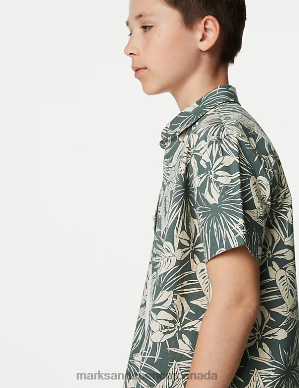 Marks and Spencer Canada - Kids Dark Green Clothing Marks & Spencer Pure Cotton Parrot Print Shirt 20VTD8677