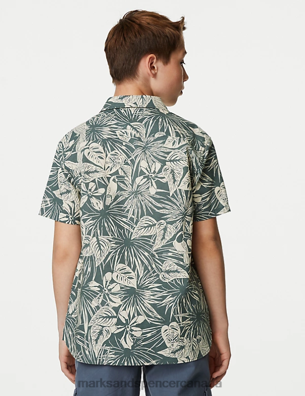 Marks and Spencer Canada - Kids Dark Green Clothing Marks & Spencer Pure Cotton Parrot Print Shirt 20VTD8677