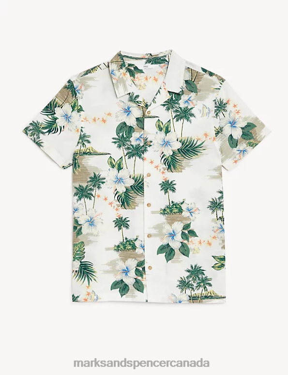 Kids Ecru Mix Clothing Marks & Spencer Pure Cotton Hawaiian Print Shirt 20VTD8539 - Marks and Spencer Canada locations