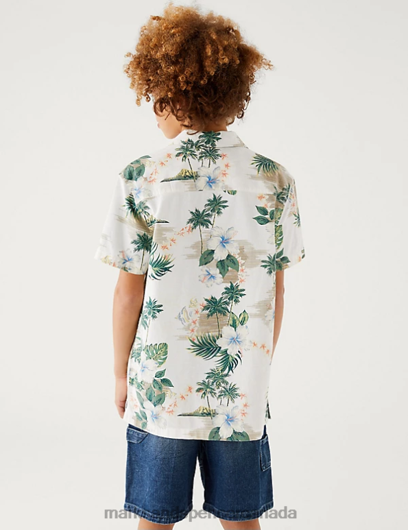 Kids Ecru Mix Clothing Marks & Spencer Pure Cotton Hawaiian Print Shirt 20VTD8539 - Marks and Spencer Canada locations