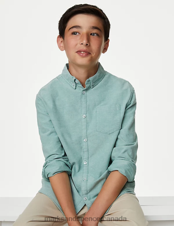 Marks and Spencer Canada - Kids Green Clothing Marks & Spencer Pure Cotton Oxford Shirt 20VTD8282