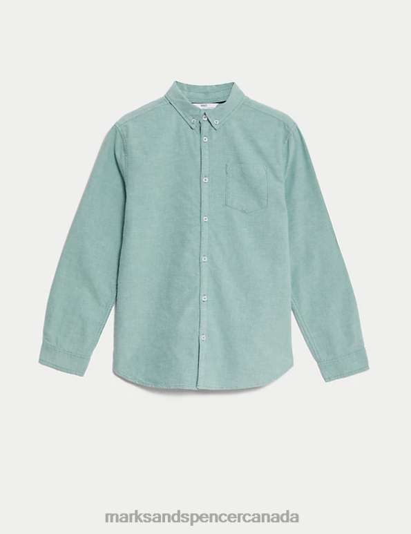 Marks and Spencer Canada - Kids Green Clothing Marks & Spencer Pure Cotton Oxford Shirt 20VTD8282