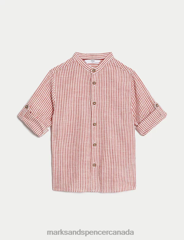 Marks and Spencer sale - Kids Red Mix Clothing Marks & Spencer Pure Cotton Striped Shirt 20VTD7908