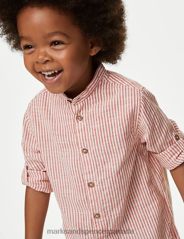Marks and Spencer sale - Kids Red Mix Clothing Marks & Spencer Pure Cotton Striped Shirt 20VTD7908