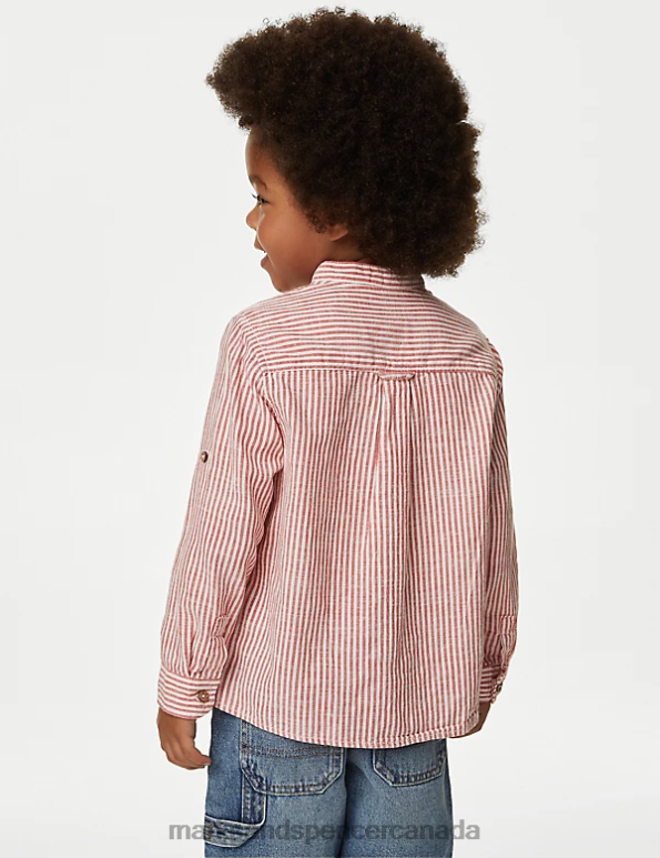 Marks and Spencer sale - Kids Red Mix Clothing Marks & Spencer Pure Cotton Striped Shirt 20VTD7908