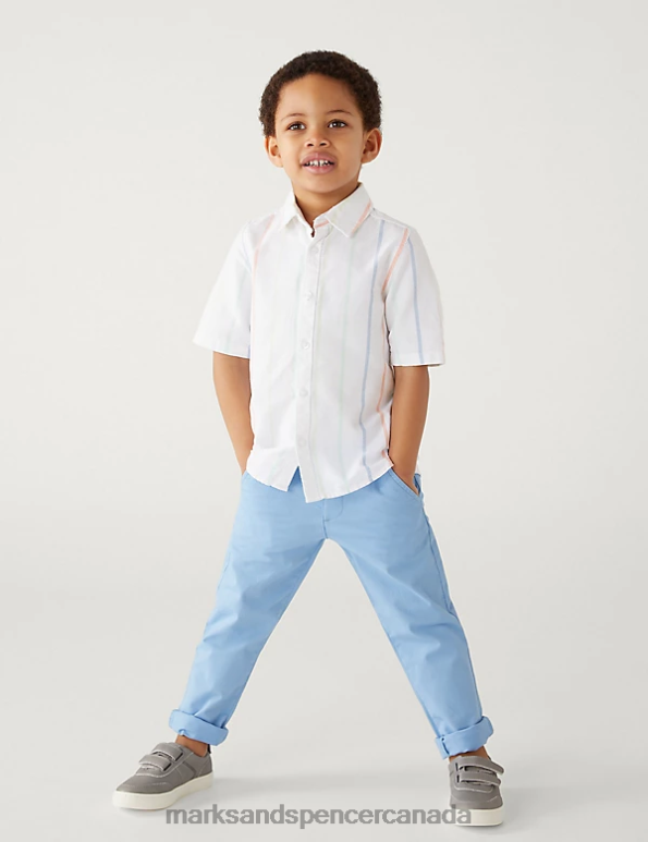 Kids White Mix Clothing Marks & Spencer Pure Cotton Striped Oxford Shirt 20VTD7960 - Marks and Spencer outlet