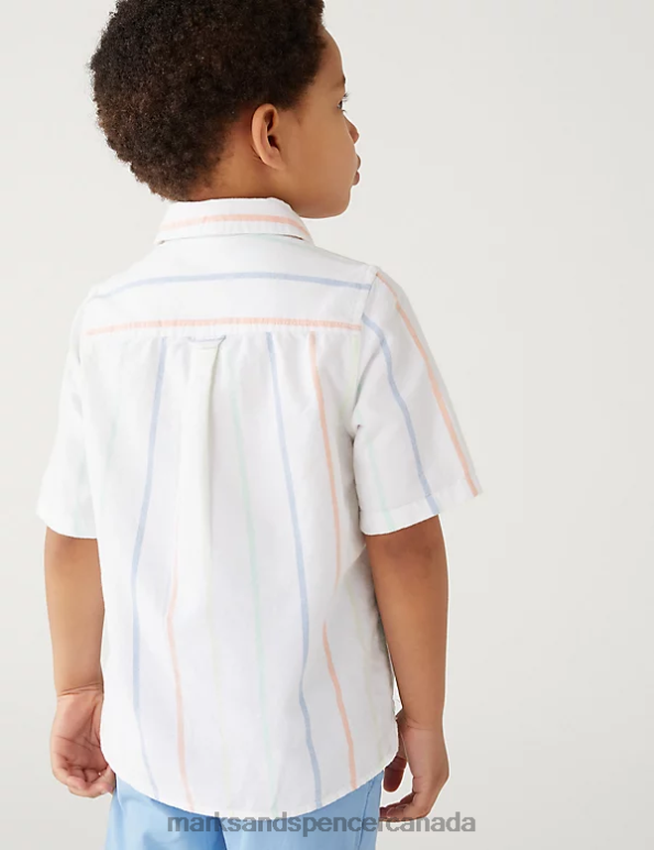 Kids White Mix Clothing Marks & Spencer Pure Cotton Striped Oxford Shirt 20VTD7960 - Marks and Spencer outlet