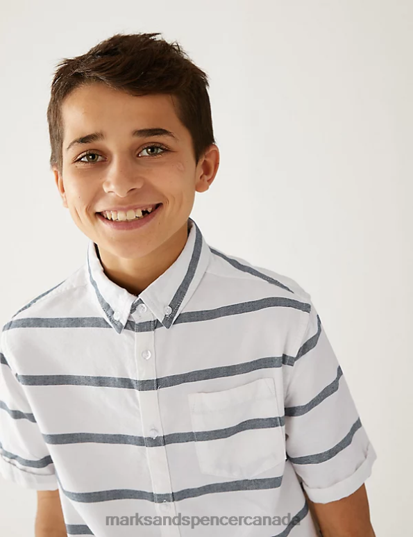 Marks and Spencer sale - Kids White Mix Clothing Marks & Spencer Pure Cotton Striped Shirt 20VTD8560