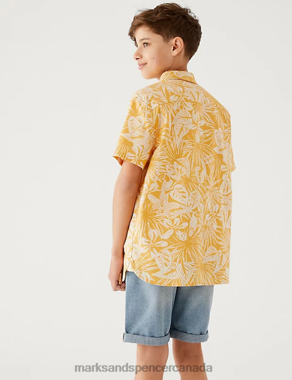 Kids Yellow Mix Clothing Marks & Spencer Pure Cotton Parrot Print Shirt 20VTD8425 - Marks and Spencer outlet