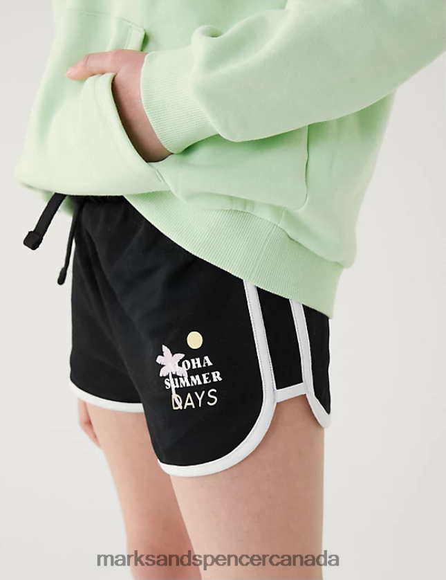 Clothing 20VTD9315 Black Kids Marks & Spencer Pure Cotton Aloha Summer Days Slogan Shorts - Marks and Spencer Canada locations