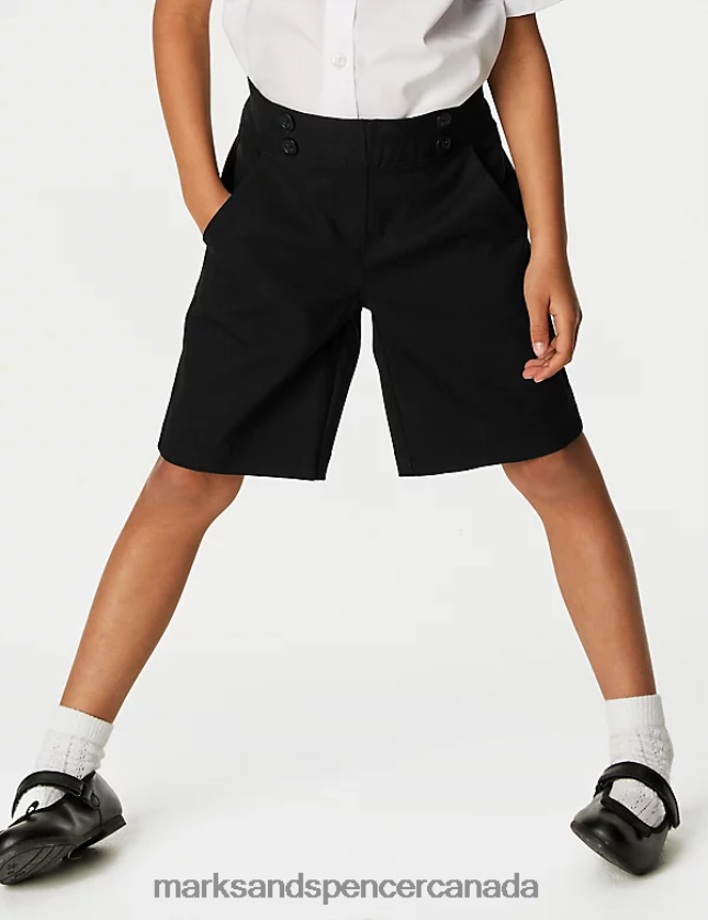 Clothing 20VTD9385 Black Kids Marks & Spencer Button Front School Shorts - Marks and Spencer outlet
