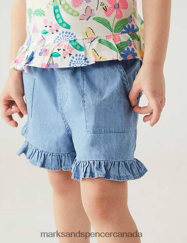 Marks and Spencer Canada - Clothing 20VTD9398 Denim Kids Marks & Spencer Pure Cotton Chambray Frill Shorts