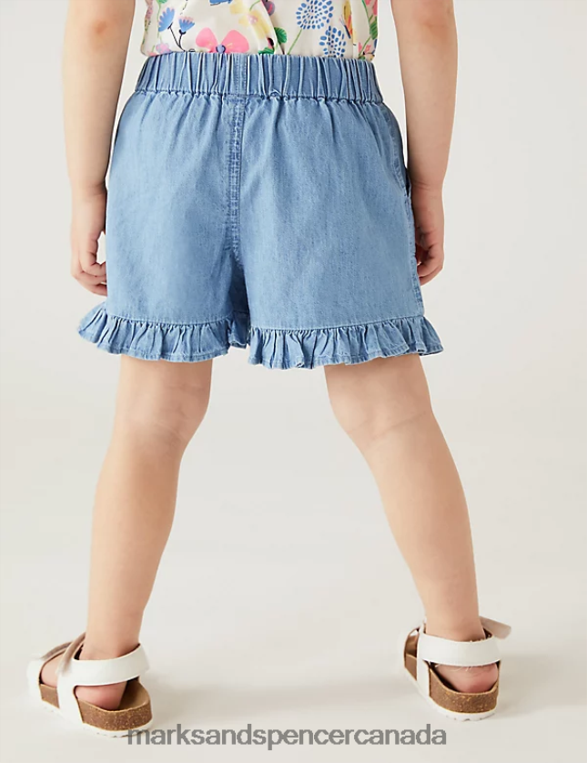 Marks and Spencer Canada - Clothing 20VTD9398 Denim Kids Marks & Spencer Pure Cotton Chambray Frill Shorts