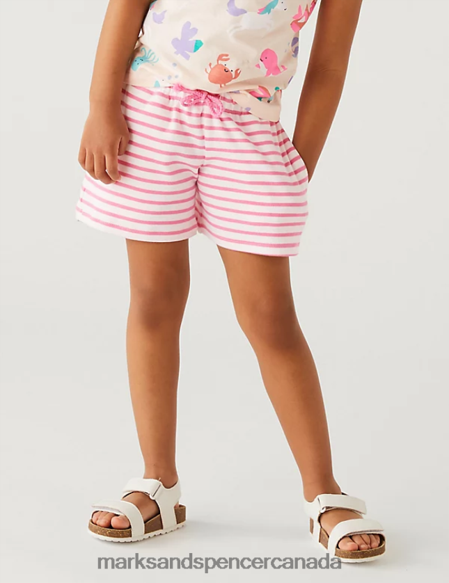 Clothing 20VTD9491 Pink Kids Marks & Spencer Pure Cotton Striped Shorts - Marks and Spencer outlet