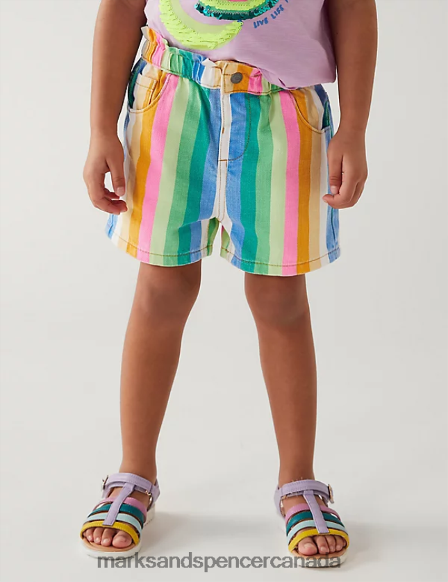 Clothing 20VTD9525 Multi Kids Marks & Spencer Denim Rainbow Striped Shorts - Marks and Spencer Canada locations