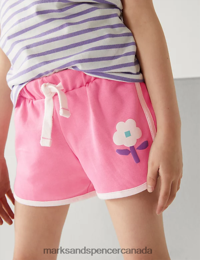 Marks and Spencer near me - Clothing 20VTD9625 Pink Kids Marks & Spencer Pure Cotton Side Stripe Floral Shorts