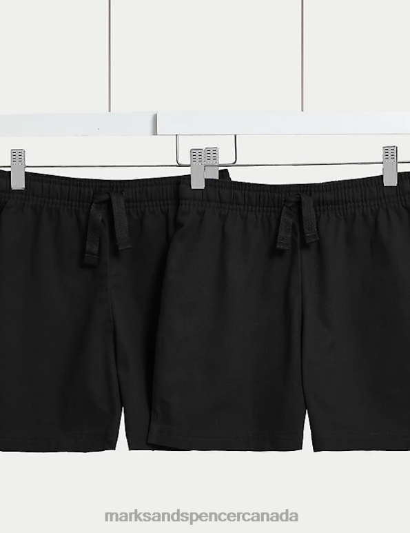 Marks and Spencer sale - Kids Black Clothing Marks & Spencer 2pk Pure Cotton School Shorts 20VTD8628