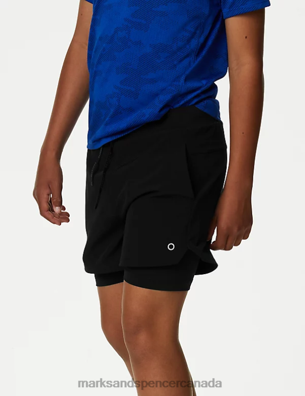Kids Black Clothing Marks & Spencer Double Layer Sports Shorts 20VTD8075 - Marks and Spencer Canada locations