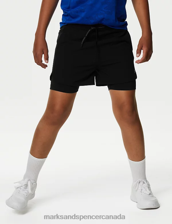 Kids Black Clothing Marks & Spencer Double Layer Sports Shorts 20VTD8075 - Marks and Spencer Canada locations