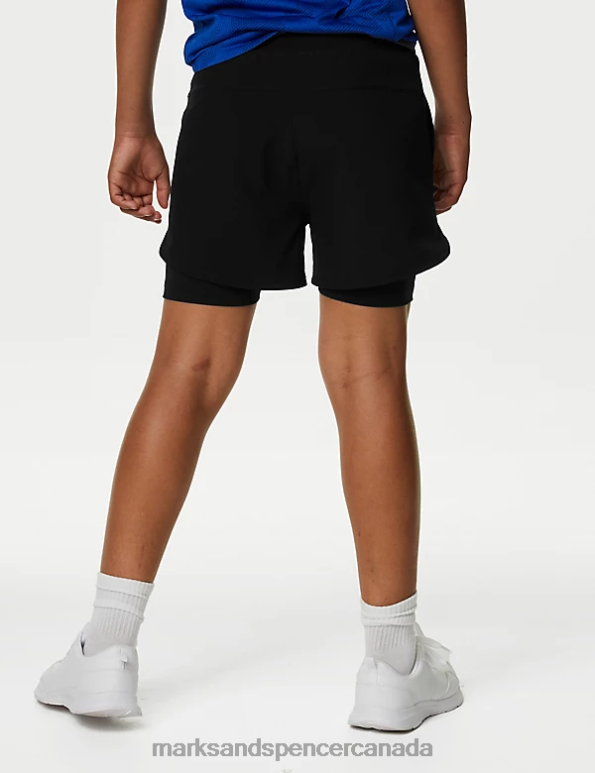 Kids Black Clothing Marks & Spencer Double Layer Sports Shorts 20VTD8075 - Marks and Spencer Canada locations