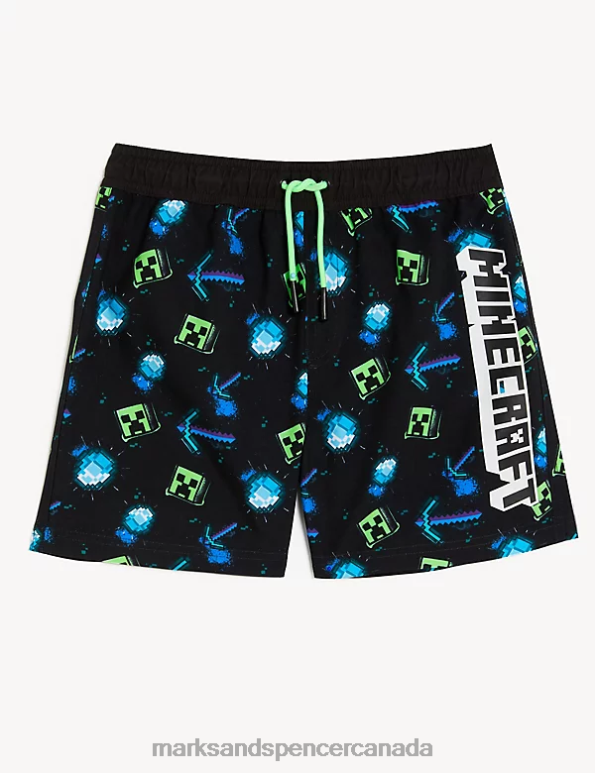Marks and Spencer Canada - Kids Black Mix Clothing Marks & Spencer Minecraft Swim Shorts 20VTD8615