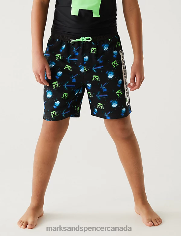 Marks and Spencer Canada - Kids Black Mix Clothing Marks & Spencer Minecraft Swim Shorts 20VTD8615