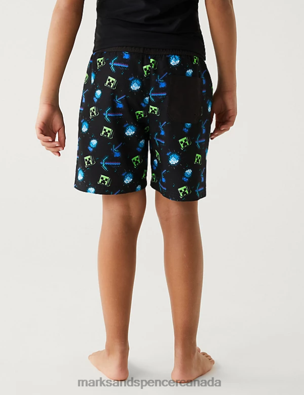 Marks and Spencer Canada - Kids Black Mix Clothing Marks & Spencer Minecraft Swim Shorts 20VTD8615