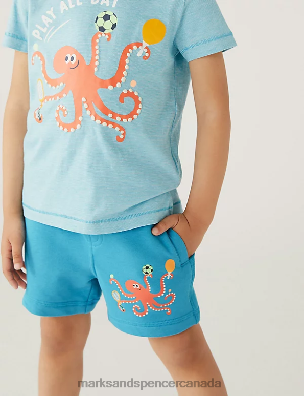 Marks and Spencer near me - Kids Blue Mix Clothing Marks & Spencer Cotton Rich Octopus Shorts 20VTD8580