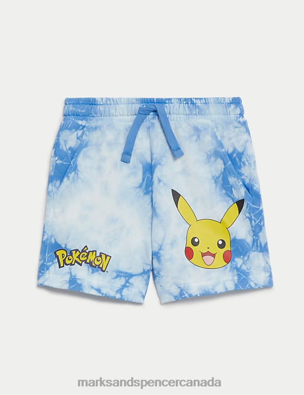 Kids Blue Mix Clothing Marks & Spencer Pure Cotton Pokemon Tie Dye Shorts 20VTD8061 - Marks and Spencer outlet