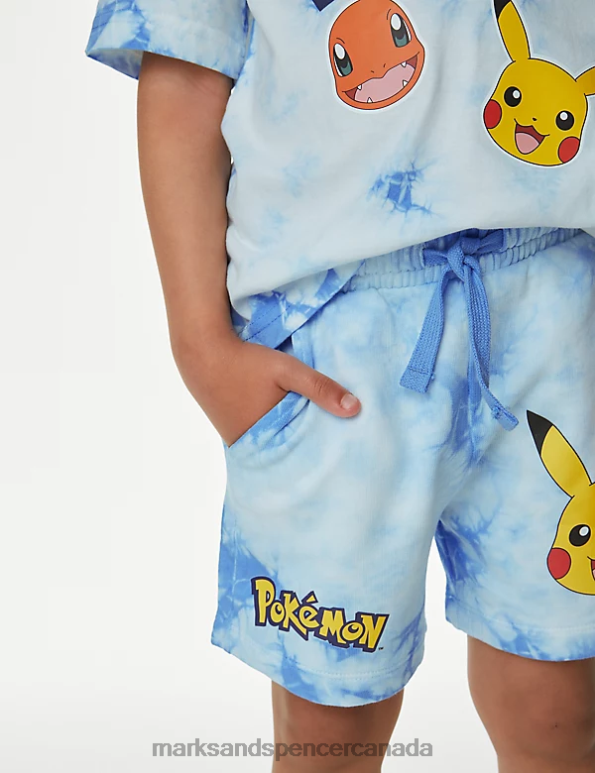 Kids Blue Mix Clothing Marks & Spencer Pure Cotton Pokemon Tie Dye Shorts 20VTD8061 - Marks and Spencer outlet