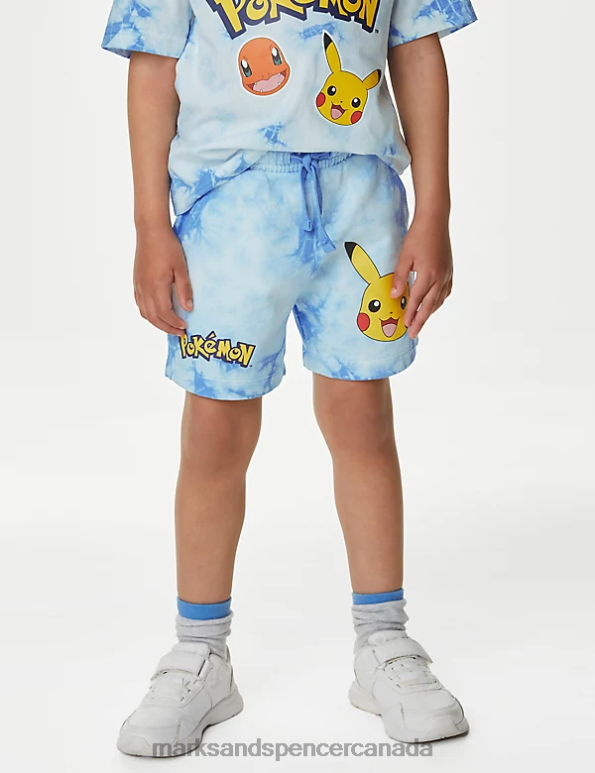 Kids Blue Mix Clothing Marks & Spencer Pure Cotton Pokemon Tie Dye Shorts 20VTD8061 - Marks and Spencer outlet