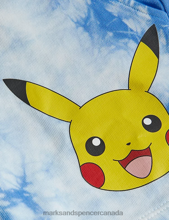 Kids Blue Mix Clothing Marks & Spencer Pure Cotton Pokemon Tie Dye Shorts 20VTD8061 - Marks and Spencer outlet