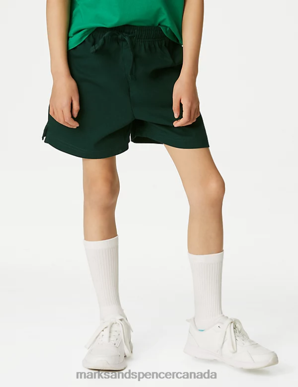 Kids Bottle Green Clothing Marks & Spencer Pure Cotton Sports Shorts 20VTD8410 - Marks and Spencer outlet
