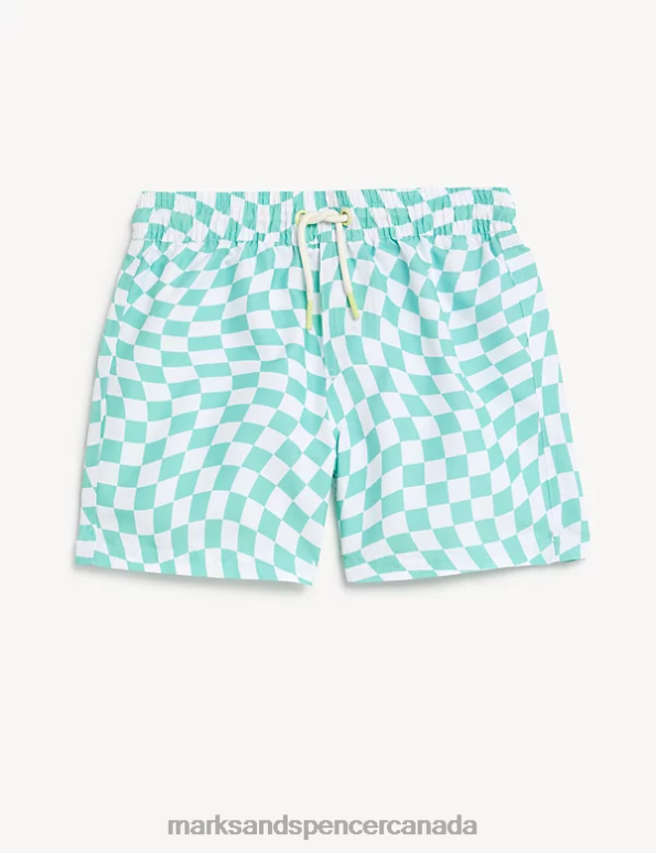 Kids Bright Aqua Clothing Marks & Spencer Checked Swim Shorts 20VTD8305 - Marks and Spencer outlet