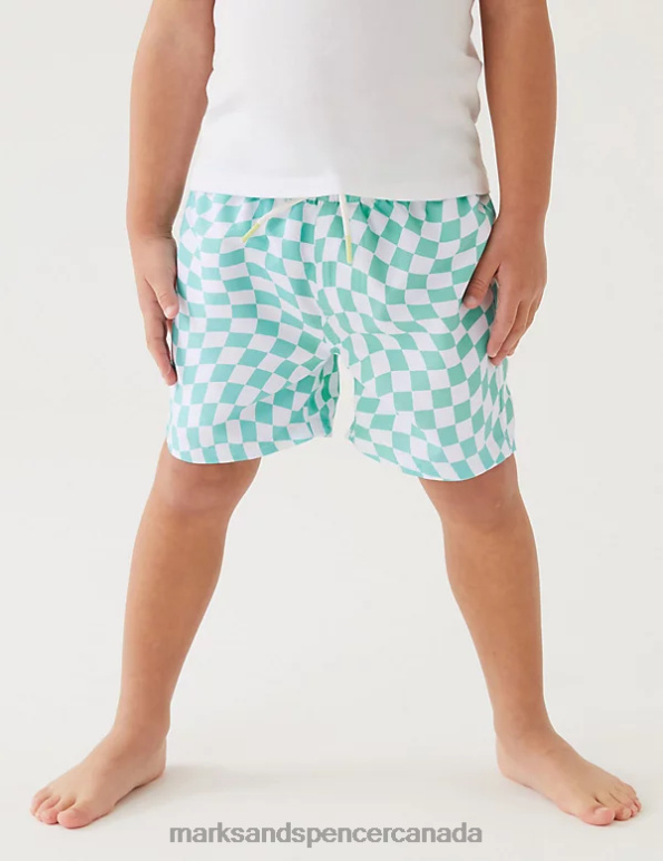 Kids Bright Aqua Clothing Marks & Spencer Checked Swim Shorts 20VTD8305 - Marks and Spencer outlet