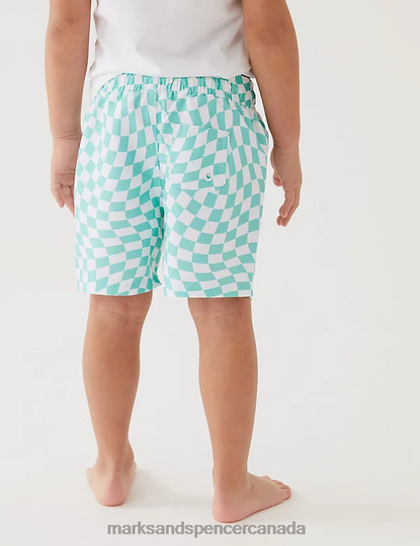 Kids Bright Aqua Clothing Marks & Spencer Checked Swim Shorts 20VTD8305 - Marks and Spencer outlet