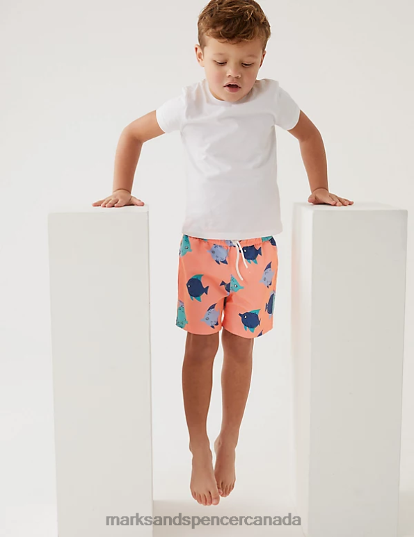 Marks and Spencer Canada - Kids Coral Mix Clothing Marks & Spencer Fish Print Swim Shorts 20VTD8571