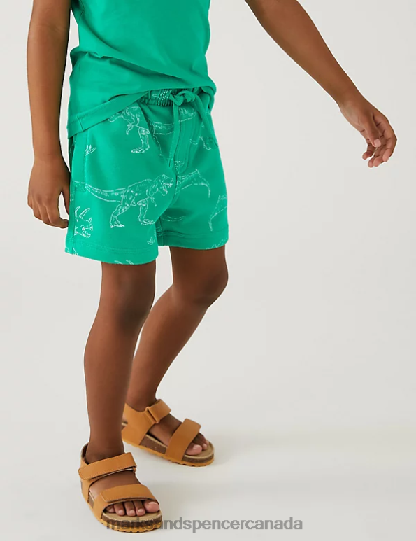 Kids Green Mix Clothing Marks & Spencer Cotton Rich Dinosaur Shorts 20VTD8138 - Marks and Spencer Canada locations