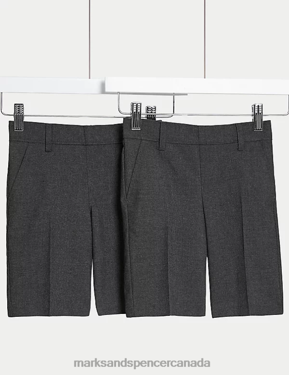 Kids Grey Clothing Marks & Spencer 2pk Slim Leg School Shorts 20VTD7852 - Marks and Spencer outlet