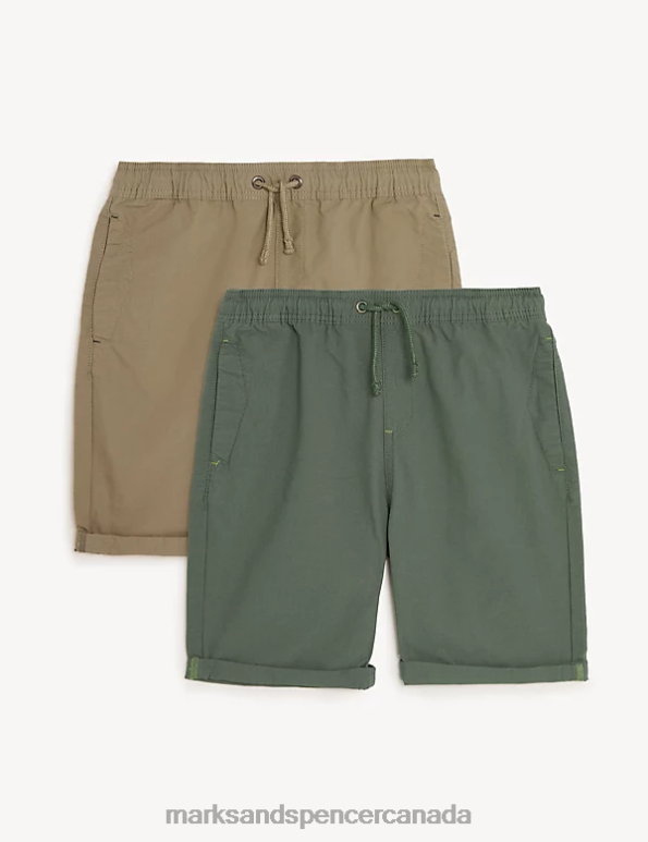 Kids Khaki Mix Clothing Marks & Spencer 2pk Pure Cotton Shorts 20VTD8436 - Marks and Spencer online