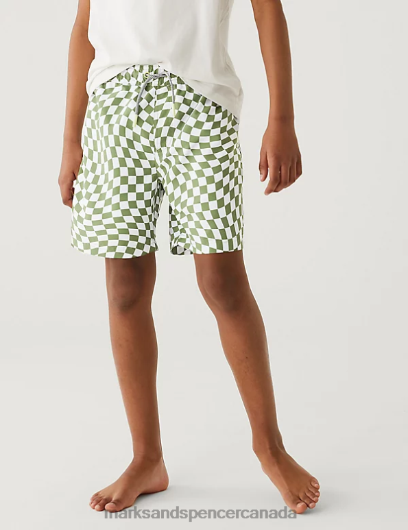 Marks and Spencer sale - Kids Khaki Mix Clothing Marks & Spencer Checked Swim Shorts 20VTD8682