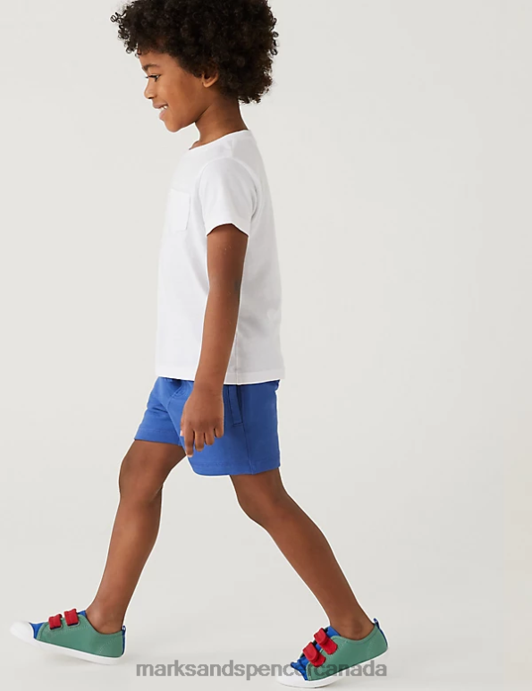 Kids Mid Blue Clothing Marks & Spencer Cotton Rich Plain Shorts 20VTD8734 - Marks and Spencer Canada locations