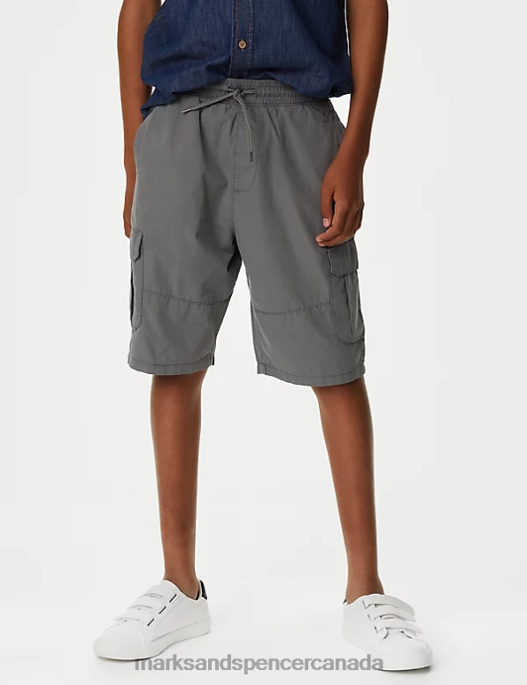 Kids Mid Grey Clothing Marks & Spencer Pure Cotton Cargo Shorts 20VTD8481 - Marks and Spencer online