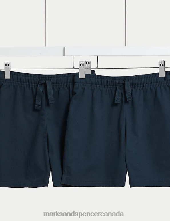 Marks and Spencer sale - Kids Navy Clothing Marks & Spencer 2pk Pure Cotton School Shorts 20VTD8906